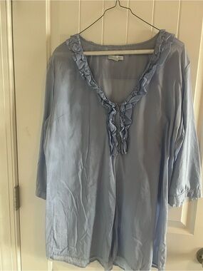 New York & Company Light Blue Ruffle V-Neck Tunic